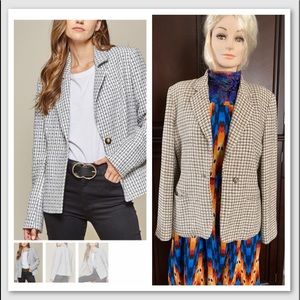 Kate Hill 100% Silk Cream Black Blazer Tweed Sz 8